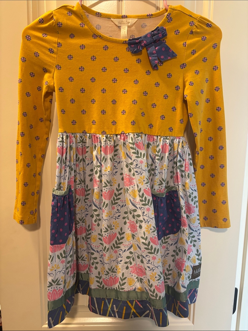 Matilda Jane Mustard & Navy Floral Bow Pocket Dress